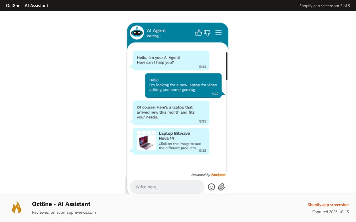 Oct8ne ‑ AI Assistant Shopify app screenshot: AI Assintant
