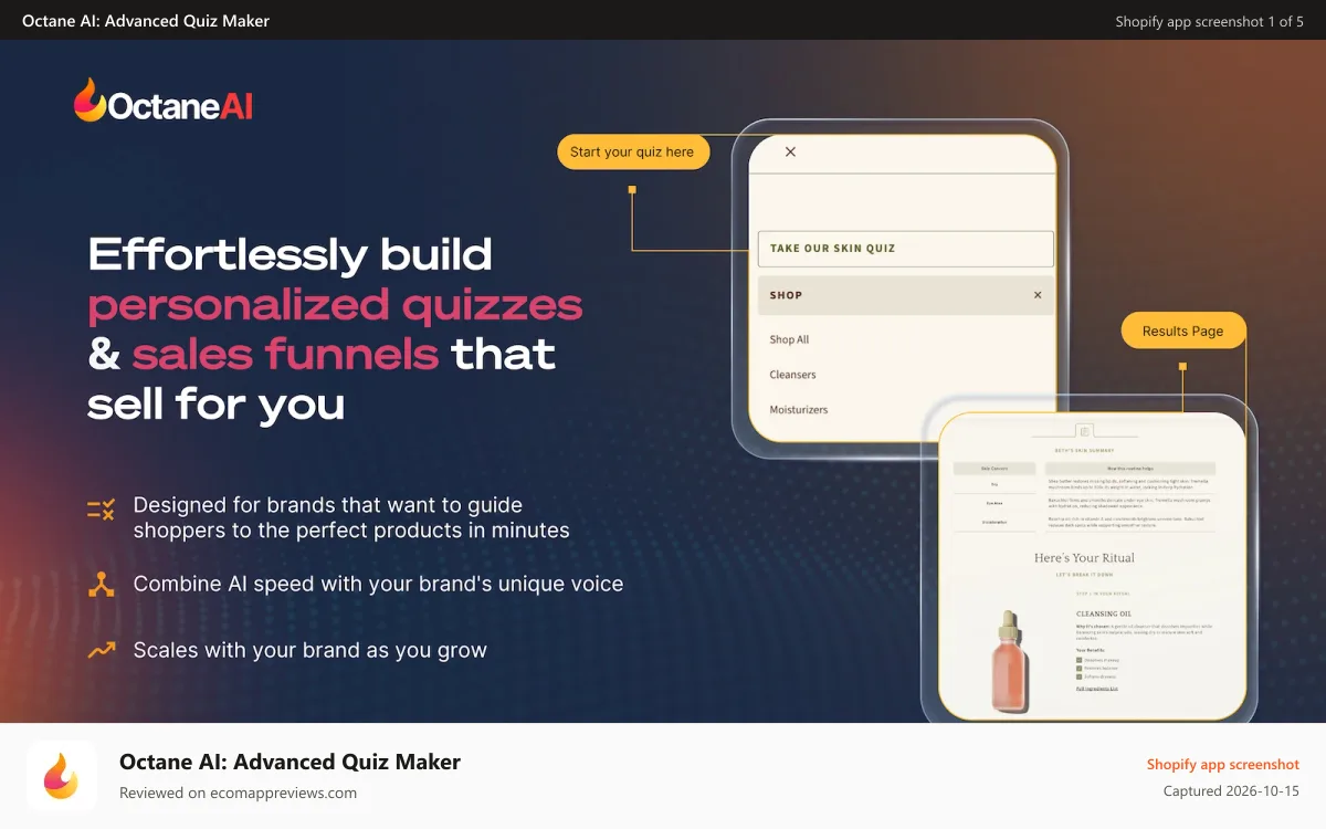 Octane AI: Advanced Quiz Maker Shopify app screenshot: Effortlessly Build Quizzes & Sales Funnels That Sell For You