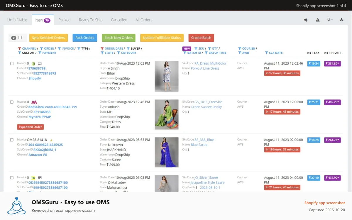 OMSGuru ‑ Easy to use OMS Shopify app screenshot: Manage Orders with Ease
