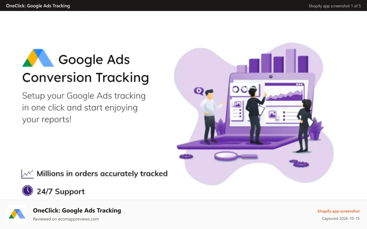 OneClick: Google Ads Tracking Shopify app screenshot: Google Ads Conversion Tracking in one click!