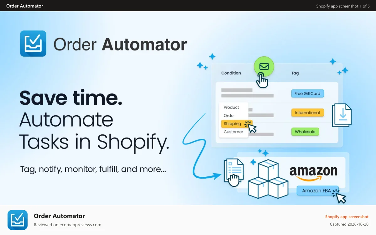 Order Automator Shopify app screenshot: Automate Shopify Order Workflows + Amazon MCF Fulfillment