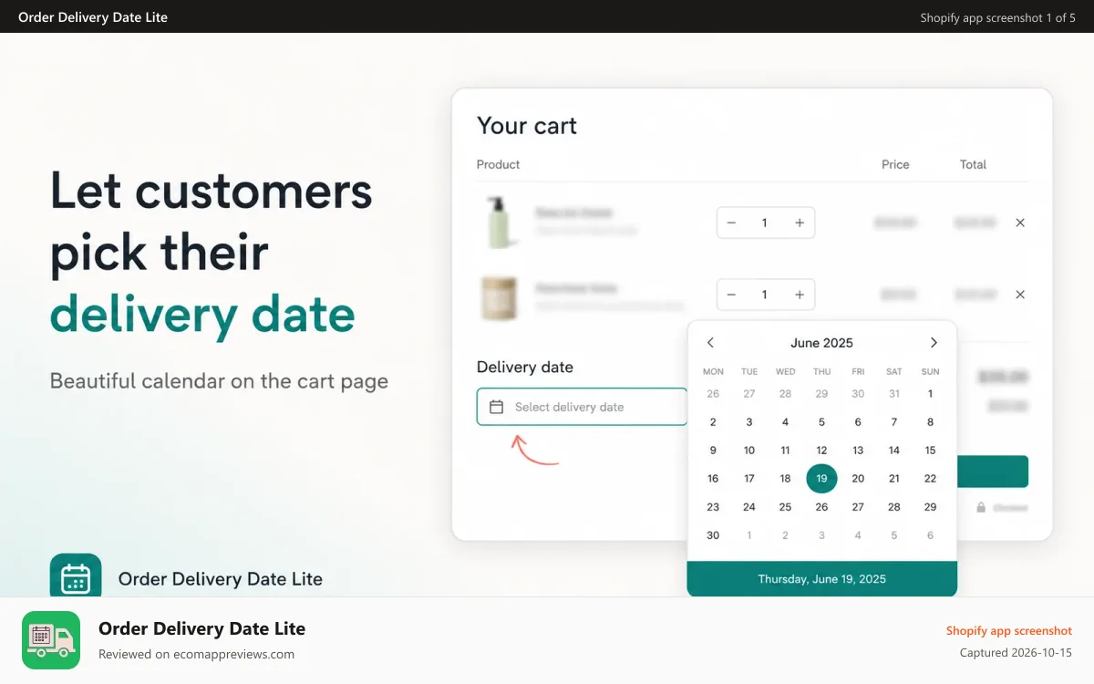 Order Delivery Date Lite Shopify app screenshot: Order Delivery Date Lite App, Delivery Date app