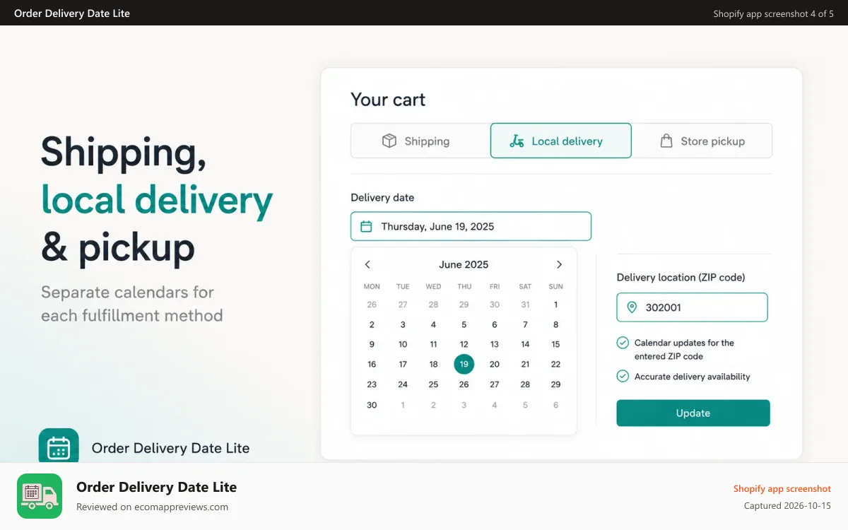 Order Delivery Date Lite Shopify app screenshot: Order Delivery Date Lite shopify app admin