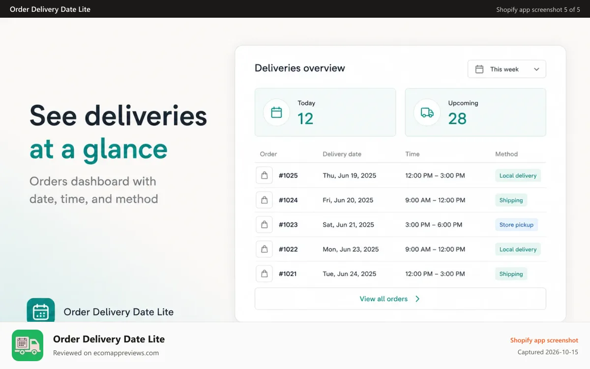 Order Delivery Date Lite Shopify app screenshot: delivery date calendar
