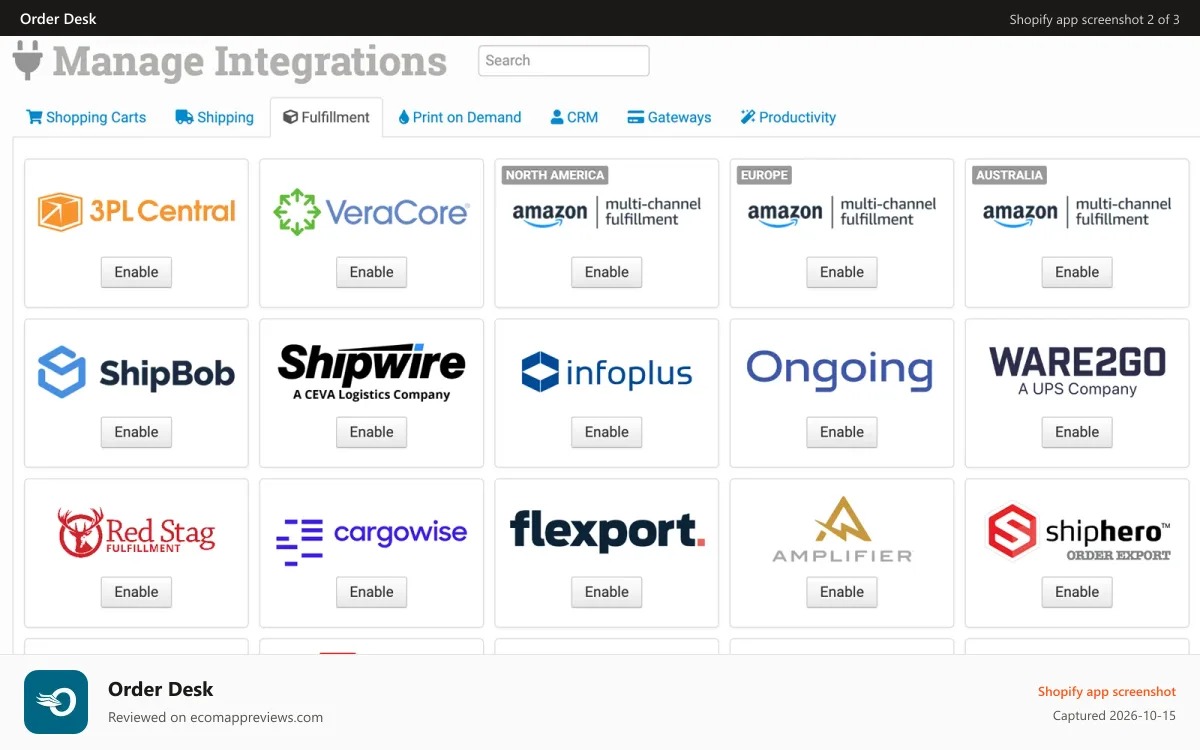 Order Desk Shopify app screenshot: Order Desk integrations