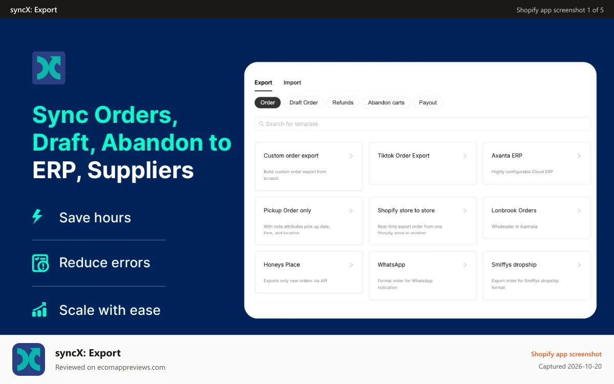 syncX: Export Shopify app screenshot: Sync orders from multiple sources in one dashboard