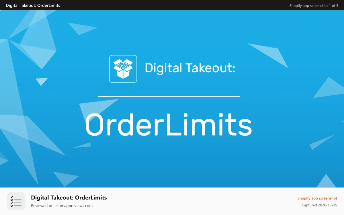 Digital Takeout: OrderLimits Shopify app screenshot: Order Limits
