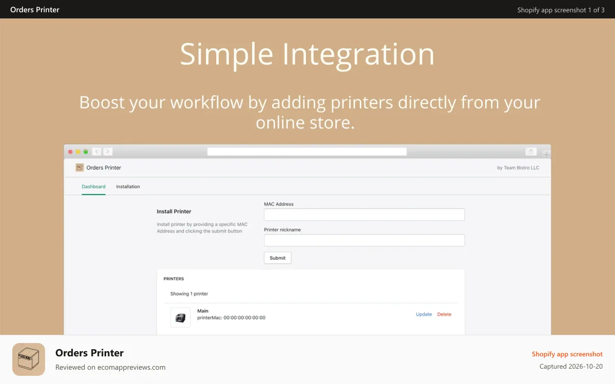 Orders Printer Shopify app screenshot: star print cloudprnt shopify