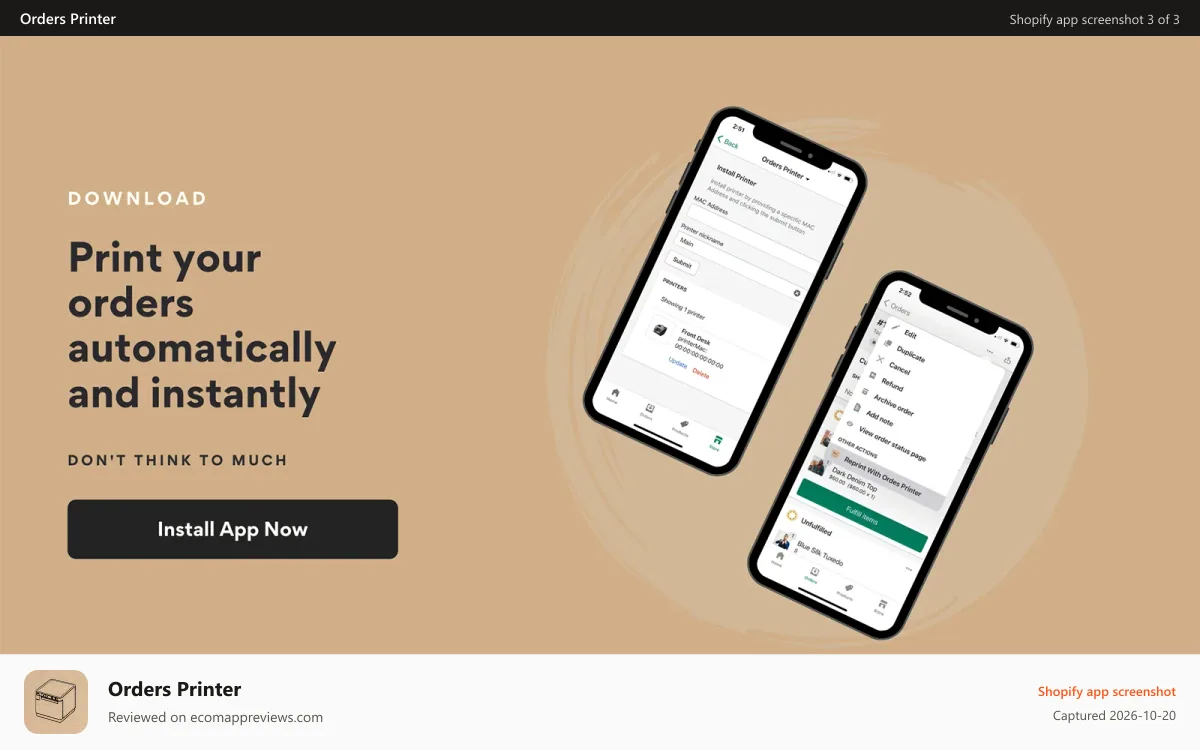 Orders Printer Shopify app screenshot: star print cloudprnt shopify