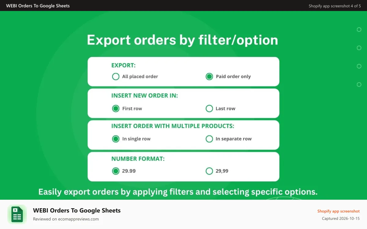 WEBI Orders To Google Sheets Shopify app screenshot: Respensive Design