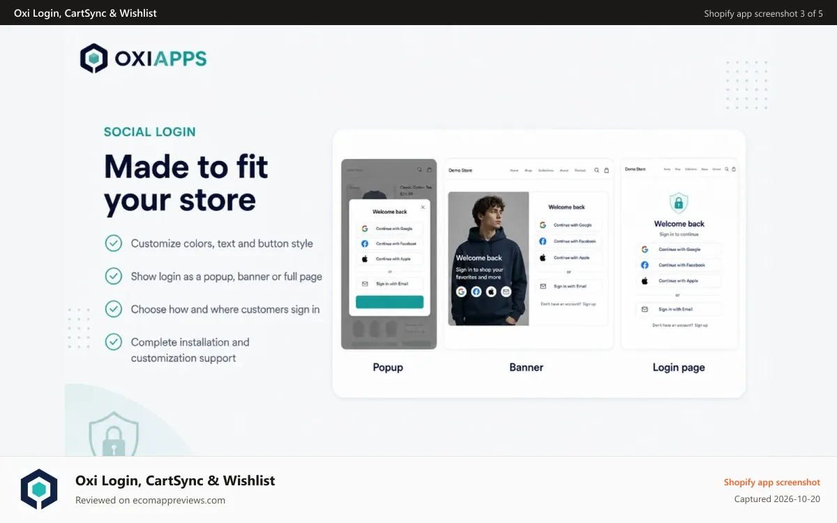 Oxi Login, CartSync & Wishlist Shopify app screenshot: Login page completely fits your store design