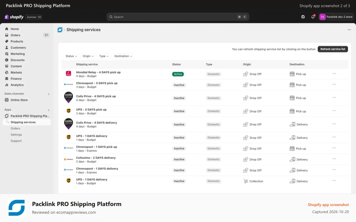 Packlink PRO Shipping Platform Shopify app screenshot: Access to market-leading selection of over 350 shipping services