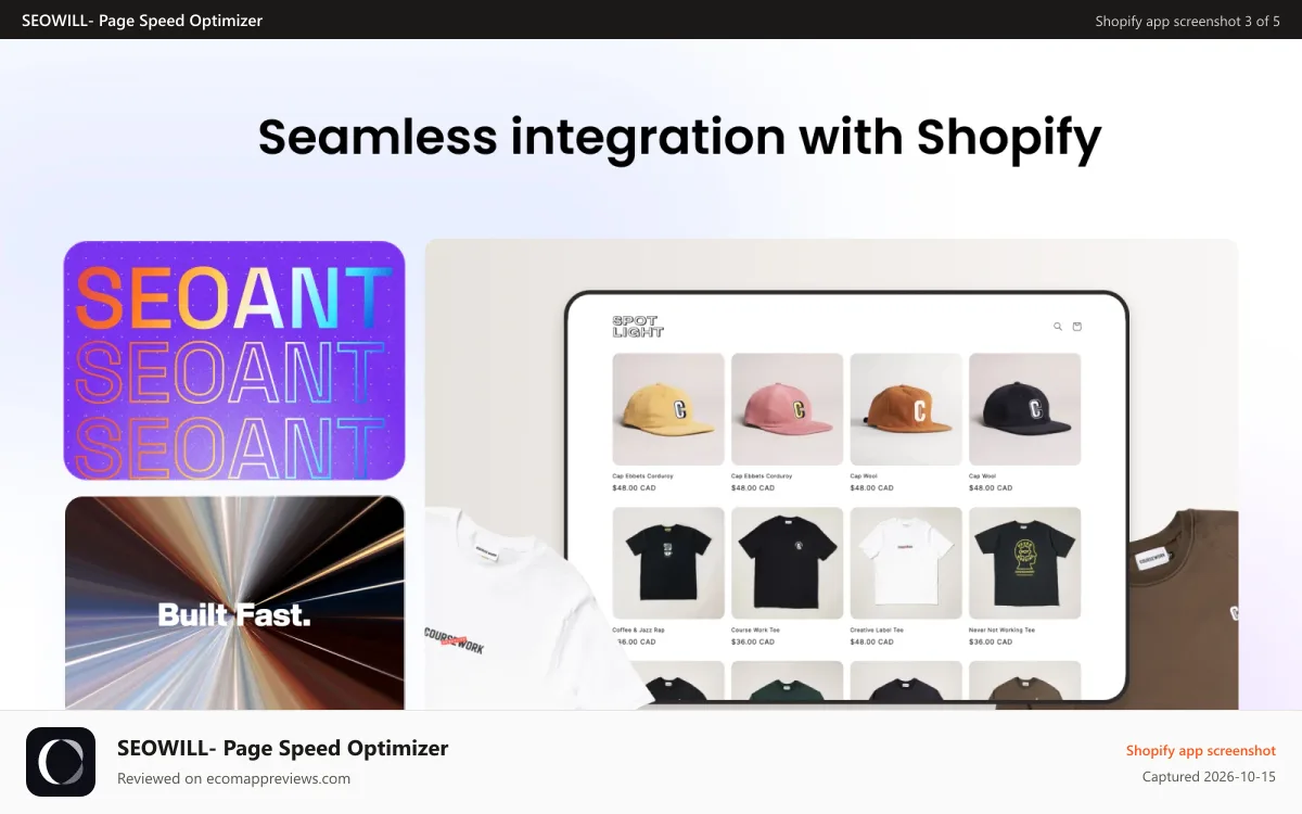 SEOWILL‑ Page Speed Optimizer Shopify app screenshot: SEOAnt -Seamless integration with Shopify