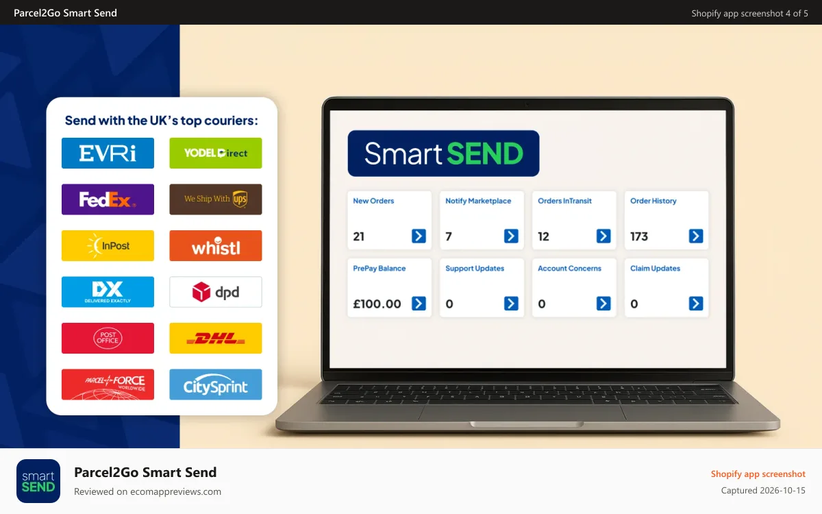 Parcel2Go Smart Send Shopify app screenshot: Receive all customs and tax details for international delivery