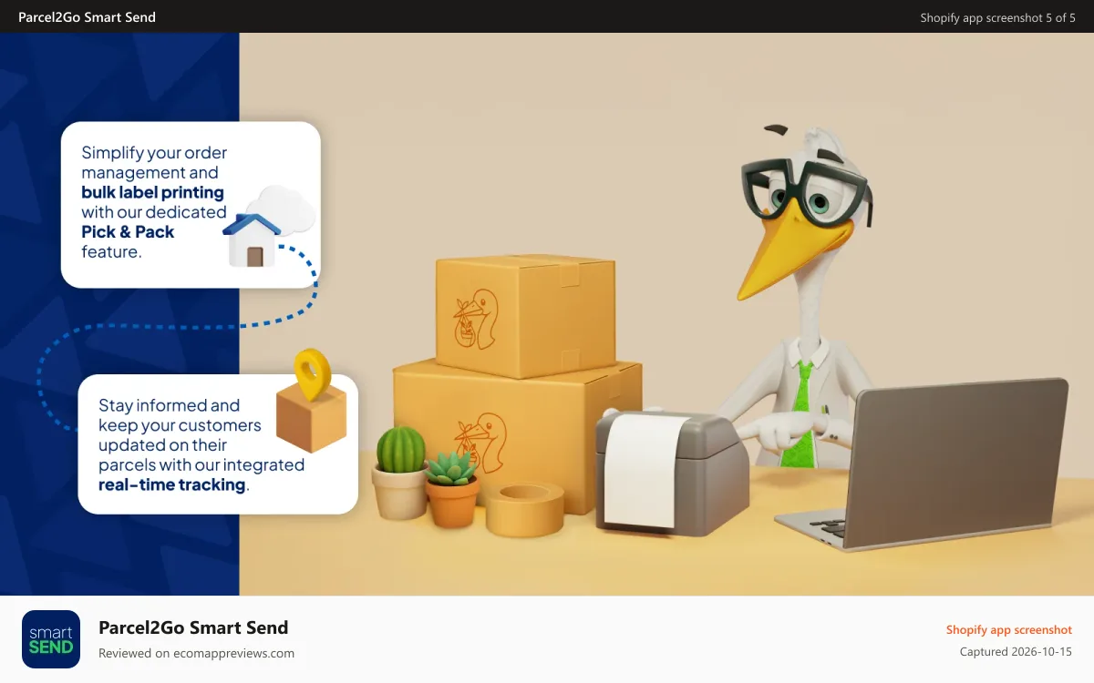 Parcel2Go Smart Send Shopify app screenshot: Print shipping labels in bulk