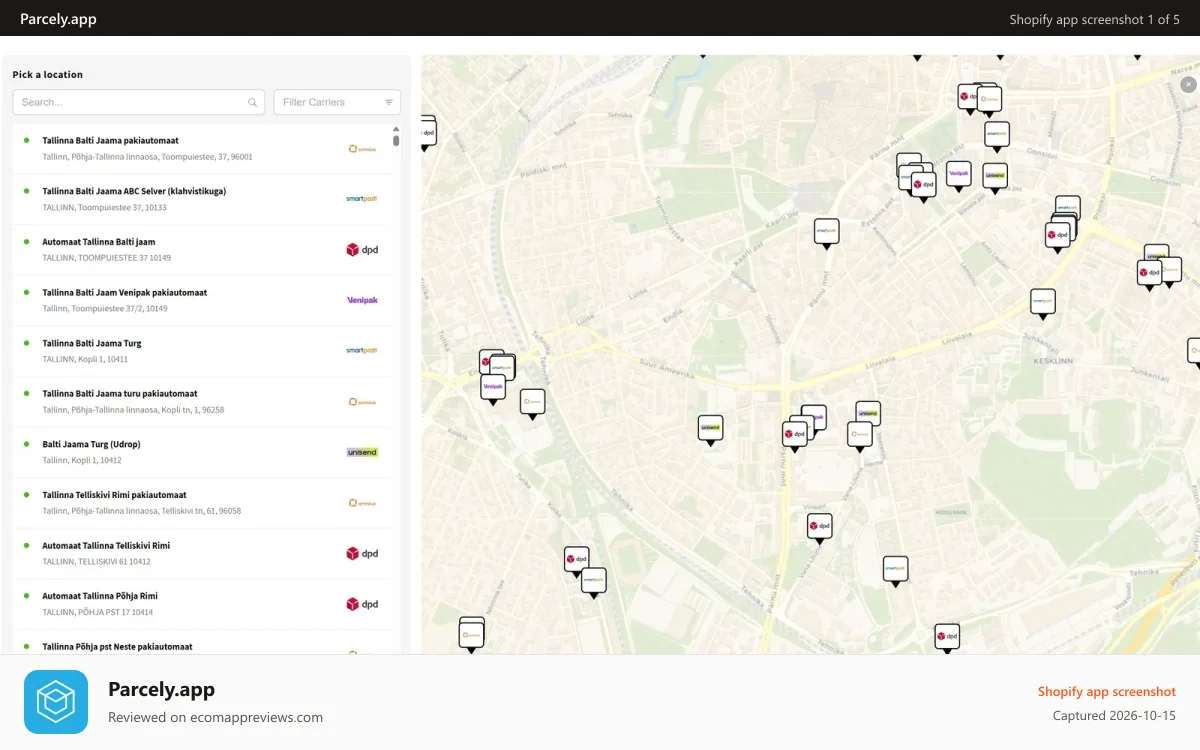 Parcely.app Shopify app screenshot: Cart view