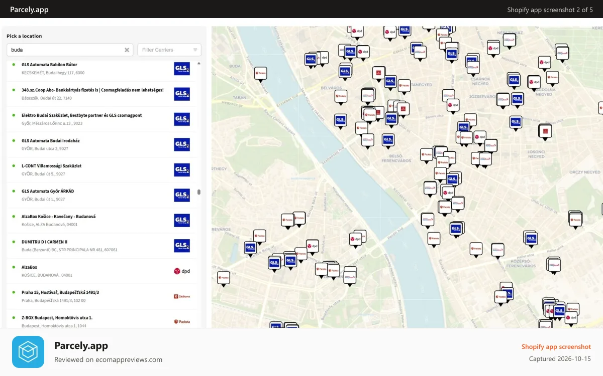 Parcely.app Shopify app screenshot: Checkout view.