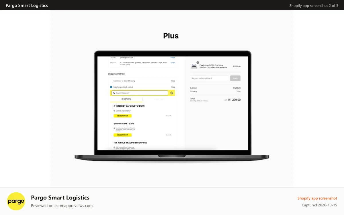 Pargo Smart Logistics Shopify app screenshot: Find your Pargo Point on the intuitive Pargo Map.