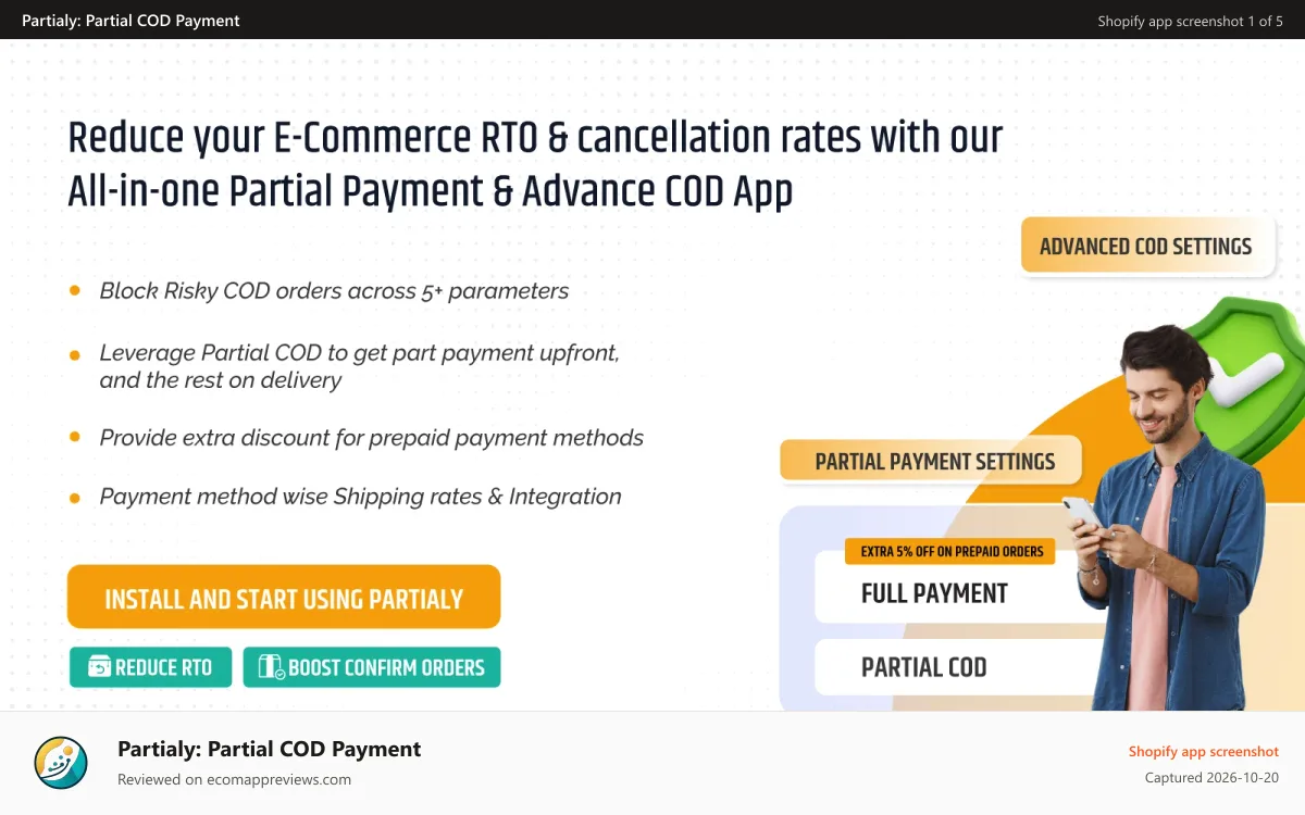 Partialy: Partial COD Payment Shopify app screenshot: How to add Partial COD, Partial payment feature in shopify