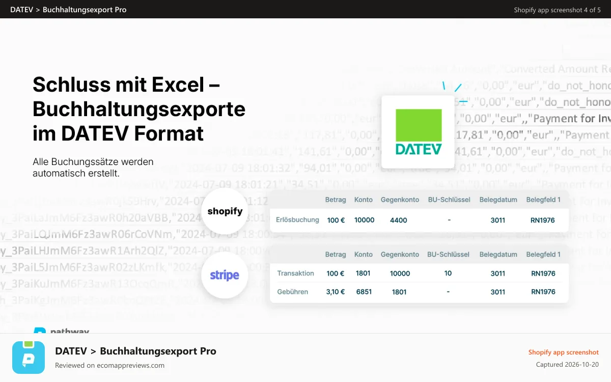 DATEV > Buchhaltungsexport Pro Shopify app screenshot: no more unnecessary adjustments of transactions