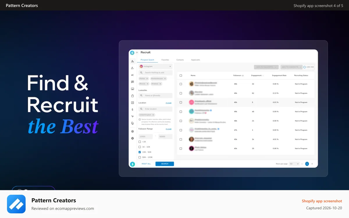 Pattern Creators Shopify app screenshot: Recruiting