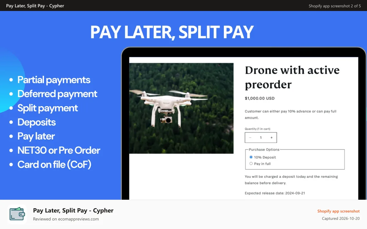 Pay Later, Split Pay ‑ Cypher Shopify app screenshot: first screenshot