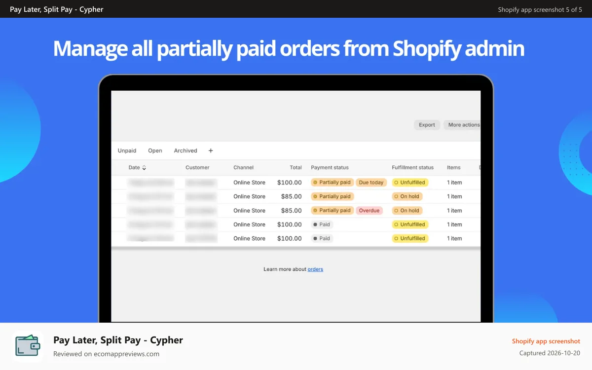 Pay Later, Split Pay ‑ Cypher Shopify app screenshot: Customer specific purchase options
