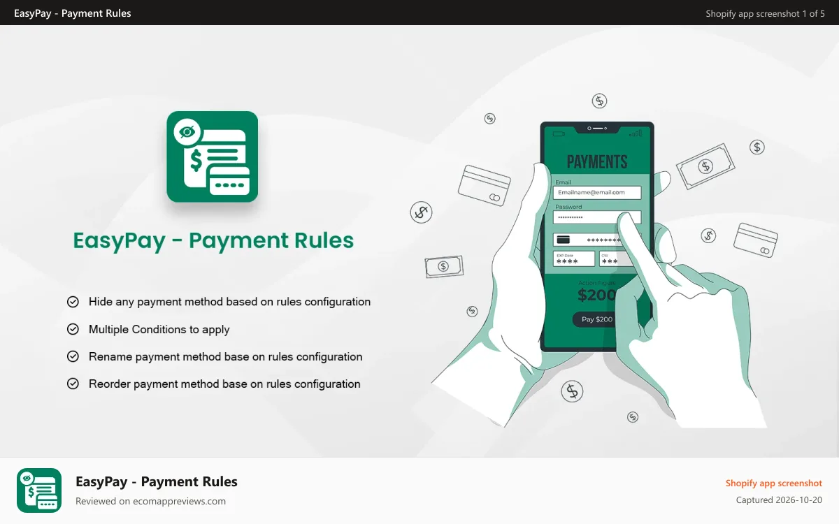EasyPay ‑ Payment Rules Shopify app screenshot: EasyPay - Payment Rules