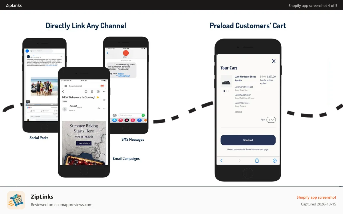 ZipLinks Shopify app screenshot: share ziplinks in any campaign and watch conversions rates grow