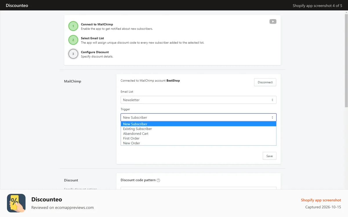 Discounteo Shopify app screenshot: Discounteo Settings - Part 1