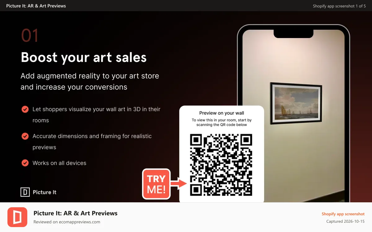 Picture It: AR & Art Previews Shopify app screenshot: Picture It: Augmented Reality for Shopify artwork