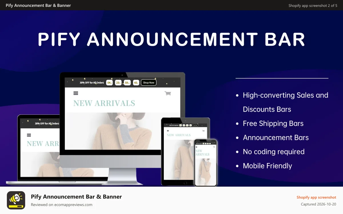 Pify Announcement Bar & Banner Shopify app screenshot: High customizable styles & Preset templates