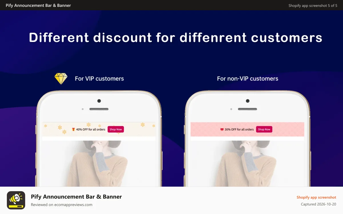 Pify Announcement Bar & Banner Shopify app screenshot: Different discount for diffenrent customers