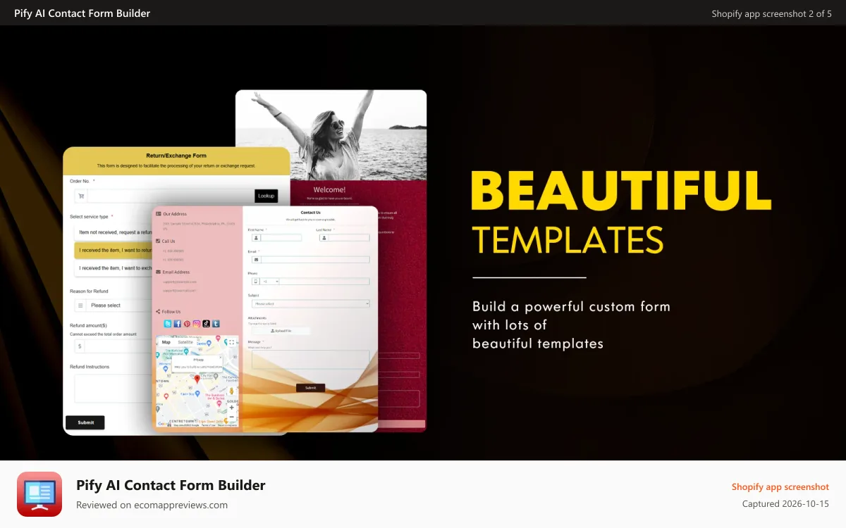 Pify AI Contact Form Builder Shopify app screenshot: Beautiful designed forms