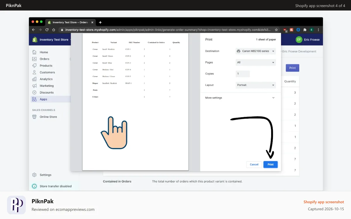 PiknPak Shopify app screenshot: Print and celebrate