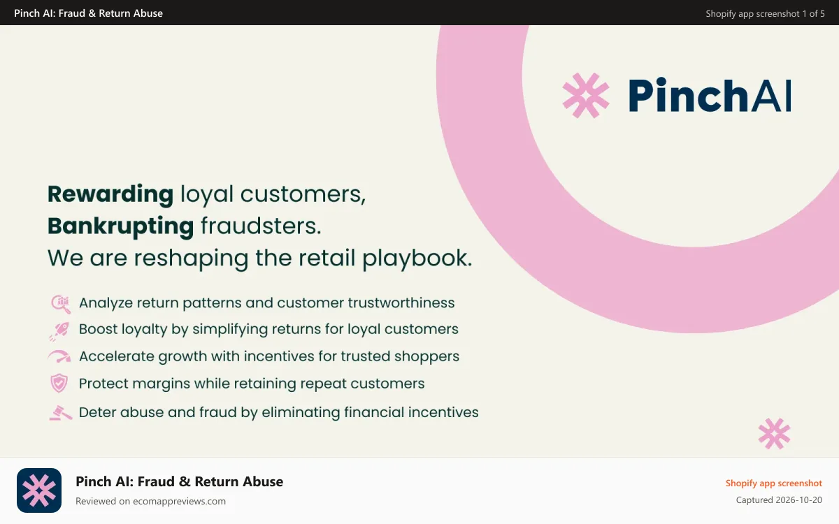 Pinch AI: Fraud & Return Abuse Shopify app screenshot: Rewarding loyal customers, bankrupting fraudsters