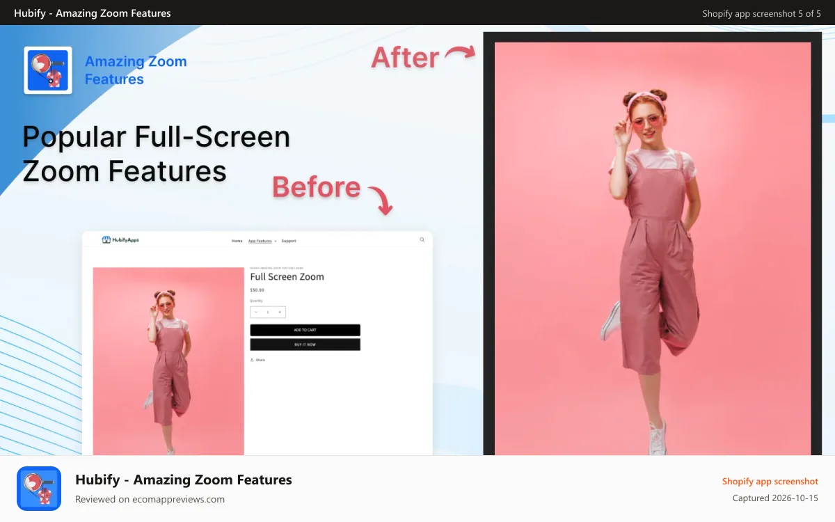 Hubify ‑ Amazing Zoom Features Shopify app screenshot: Popular full screen feature
