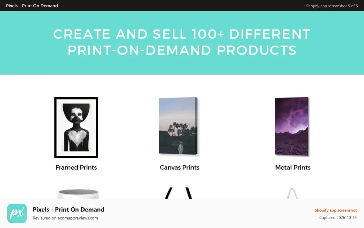 Pixels ‑ Print On Demand Shopify app screenshot: Add Hundreds of Products to Shopify in Seconds