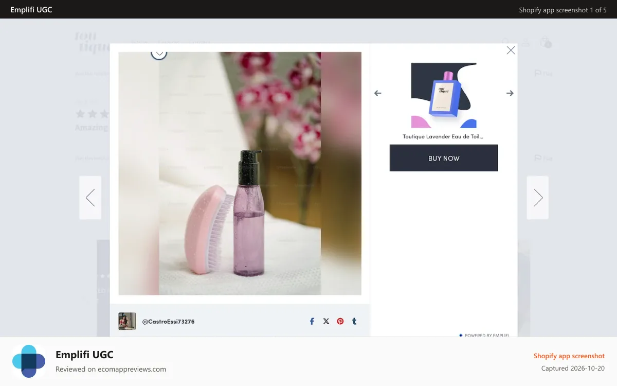 Emplifi UGC Shopify app screenshot: Media popup with buy now