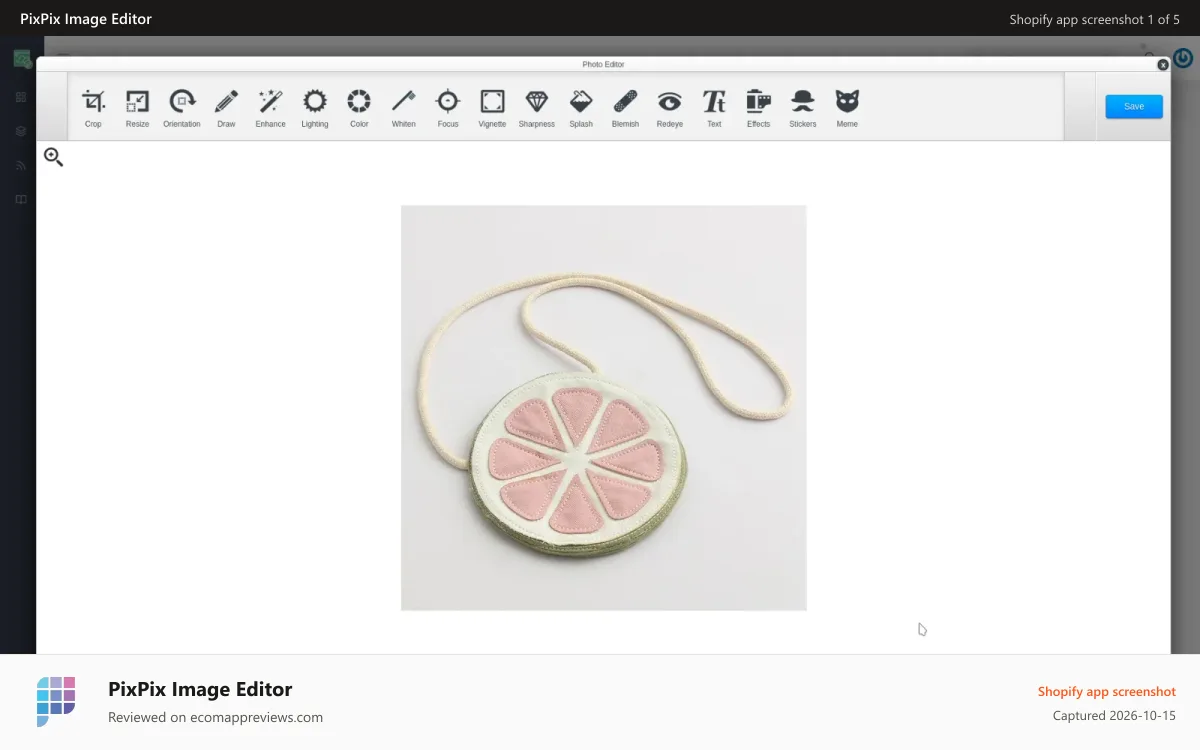 PixPix Image Editor Shopify app screenshot: Image Editor