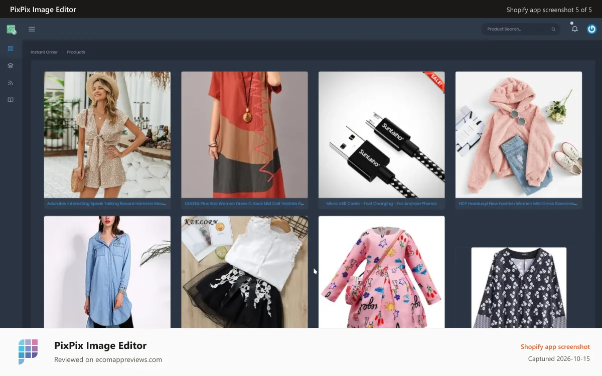 PixPix Image Editor Shopify app screenshot: Dark mode