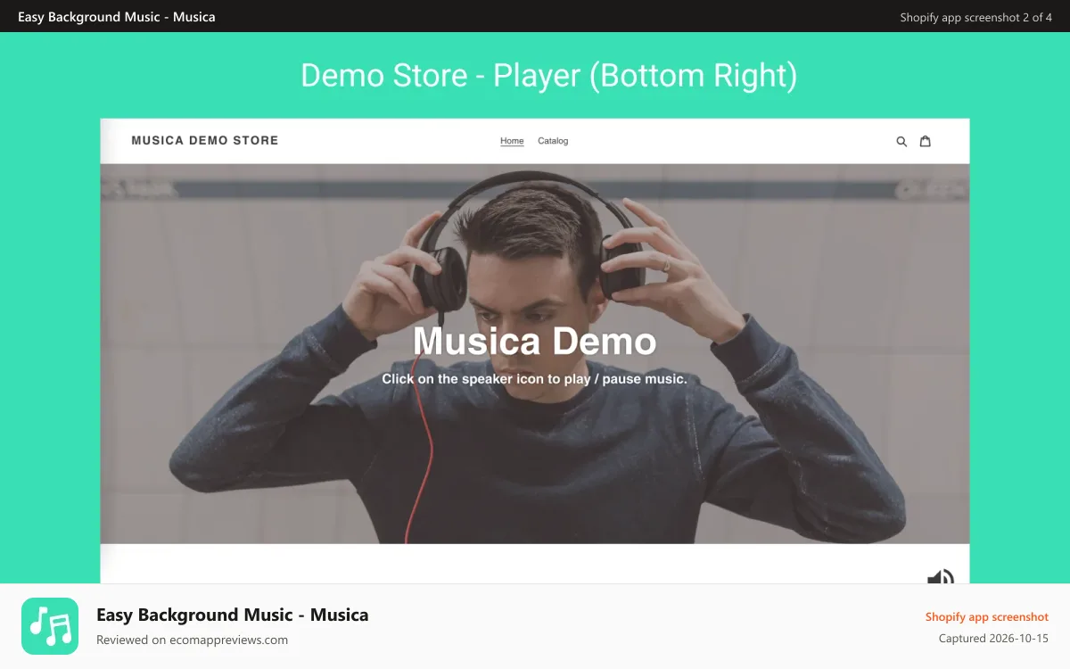 Easy Background Music ‑ Musica Shopify app screenshot: Demo player