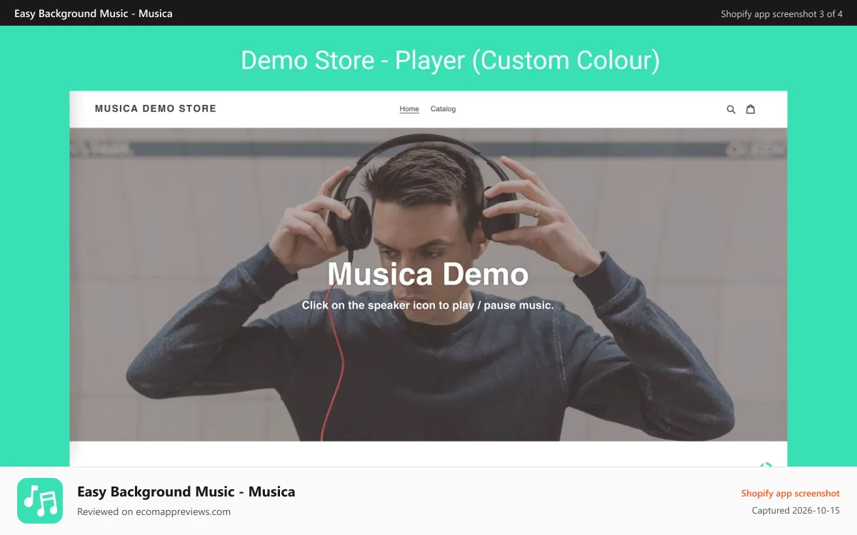 Easy Background Music ‑ Musica Shopify app screenshot: change colour of player