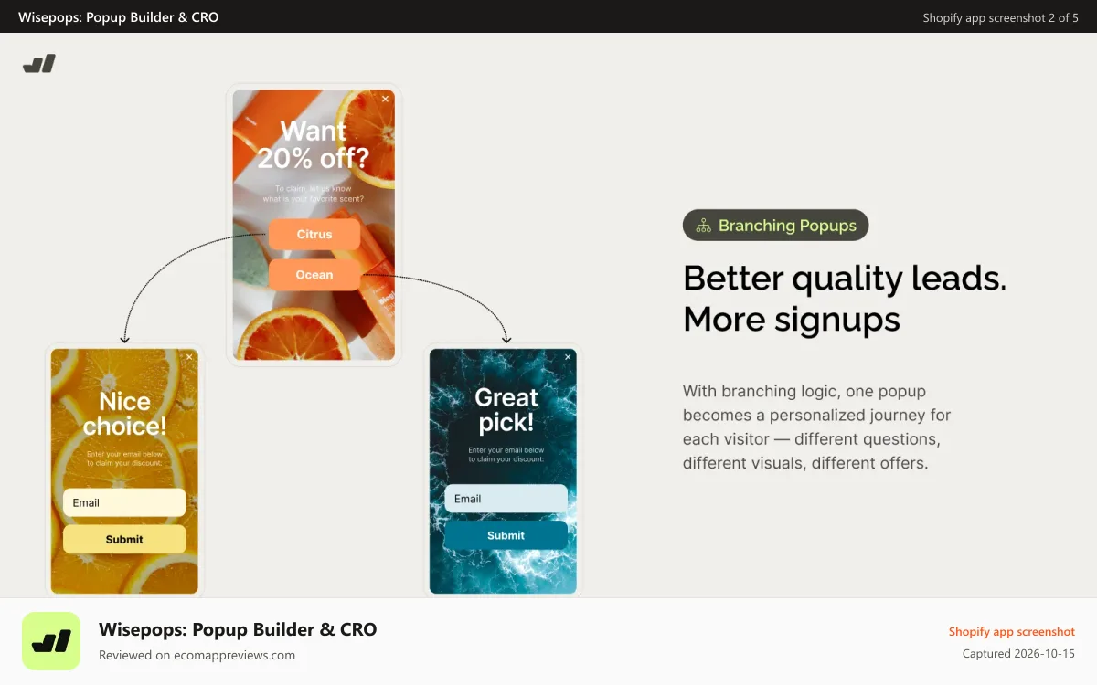 Wisepops: Popup Builder & CRO Shopify app screenshot: Smarter onsite experiences