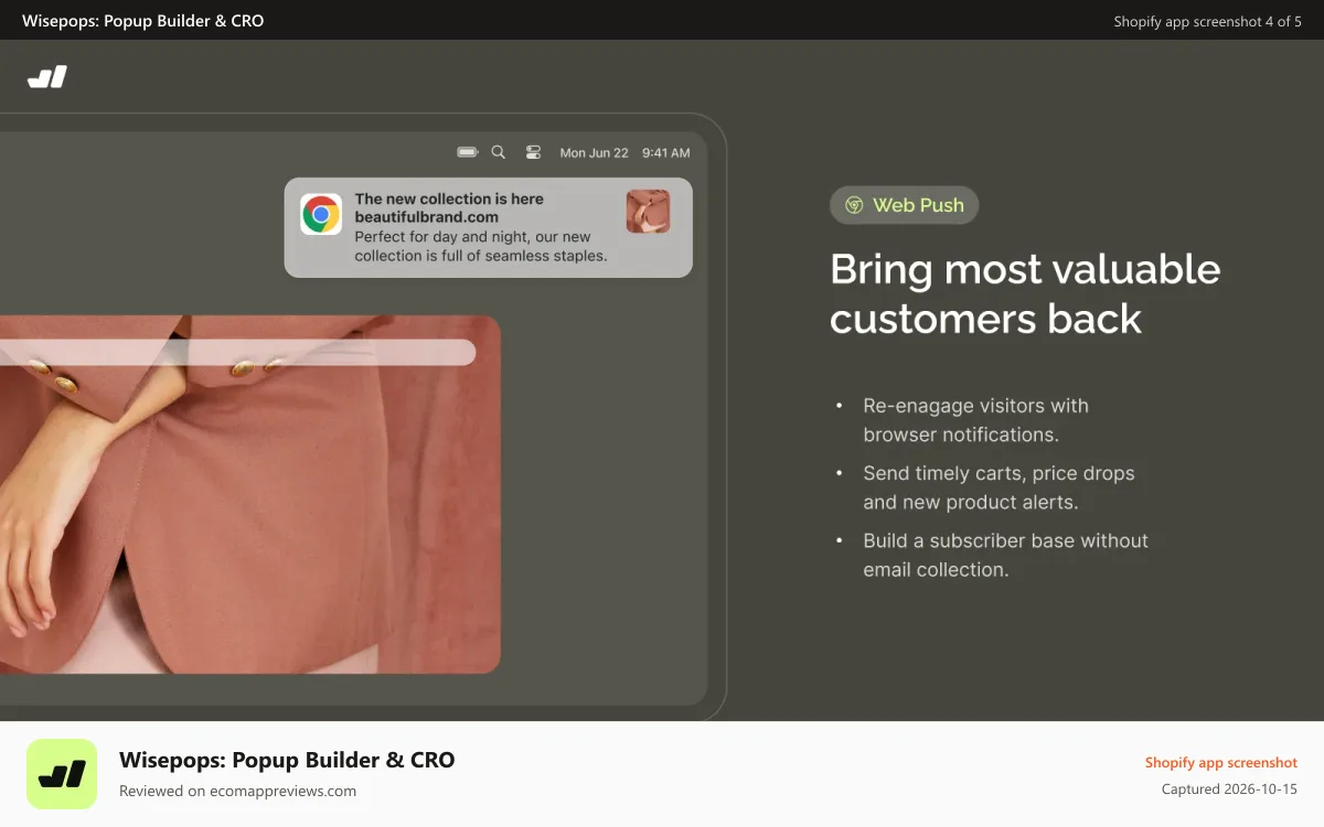 Wisepops: Popup Builder & CRO Shopify app screenshot: Reconnect with your audience without emails