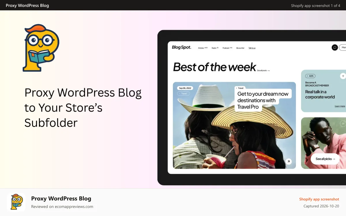 Proxy WordPress Blog Shopify app screenshot: Proxy WordPress Blog Using Post Bridge