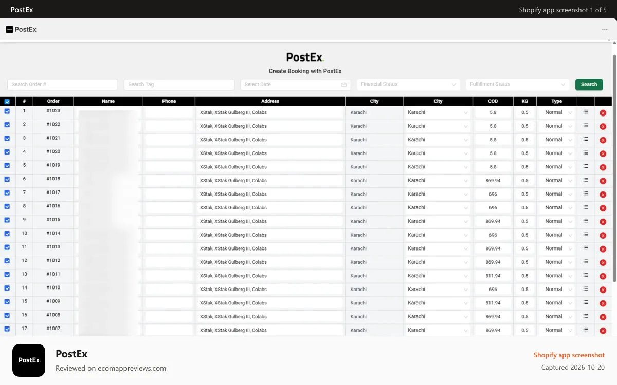 PostEx Shopify app screenshot: PostEx Banner