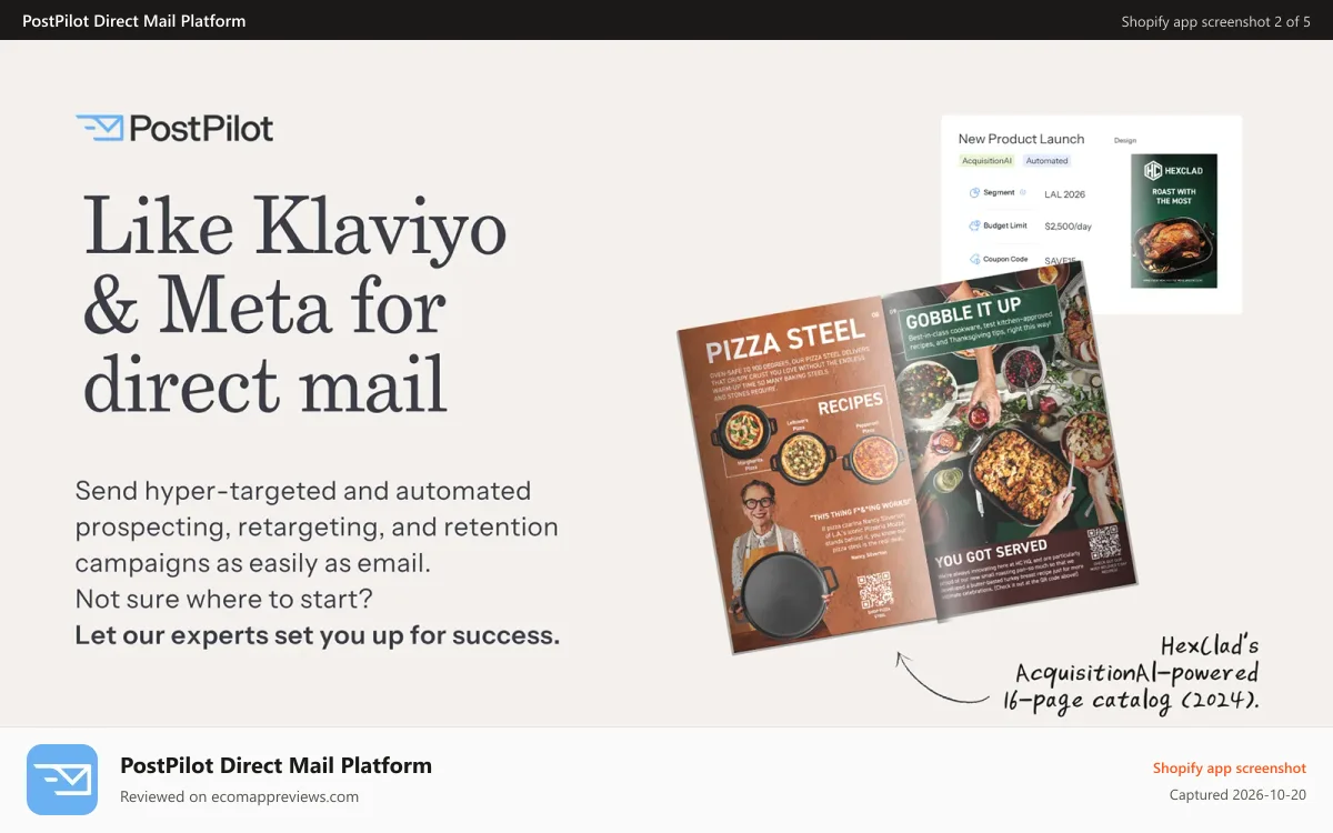 PostPilot Direct Mail Platform Shopify app screenshot: Deliver the right message at the right time.