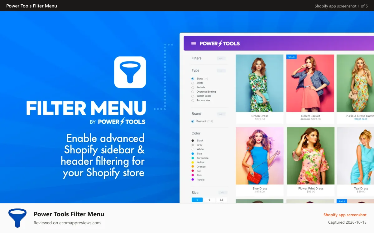 Power Tools Filter Menu Shopify app screenshot: Sidebar Collection Filtering