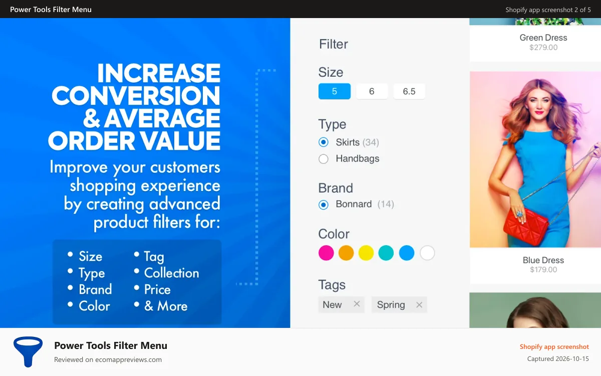 Power Tools Filter Menu Shopify app screenshot: Increase conversions and average order value